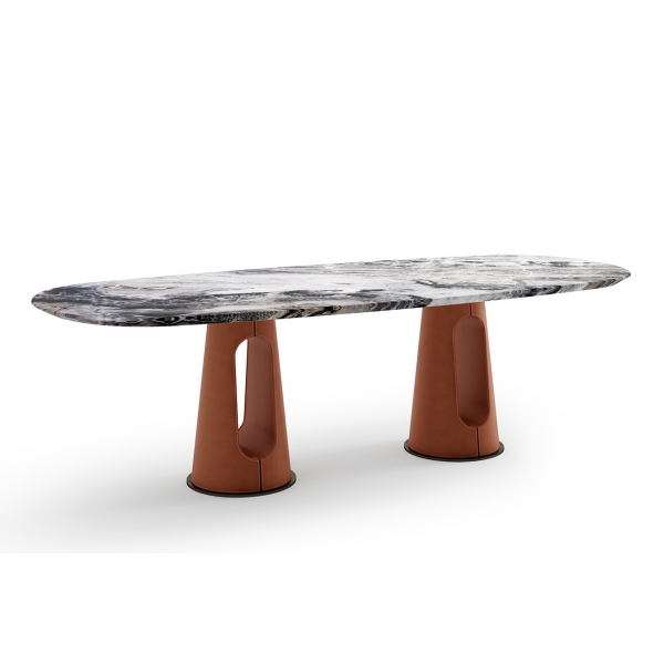 160KD-60070 Стол обеденный, мрамор Venetian Brown, экокожа терракота 220*100*75см