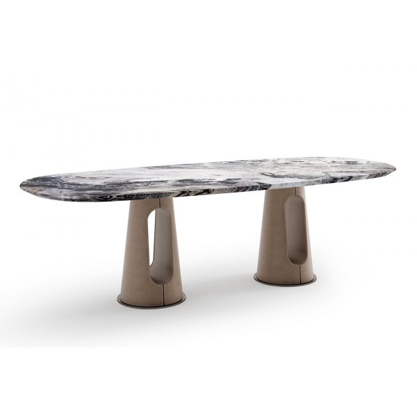 160KD-60072 Стол обеденный, мрамор Venetian Brown, экокожа бежевая 280*120*75см