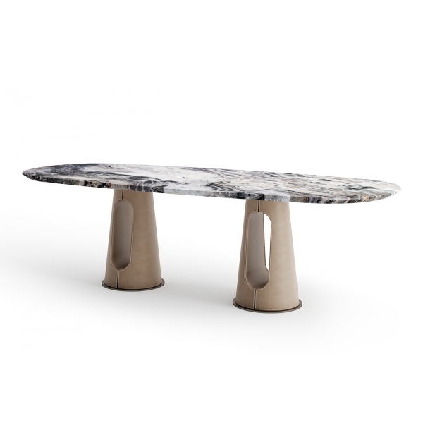 160KD-60072 Стол обеденный, мрамор Venetian Brown, экокожа бежевая 280*120*75см