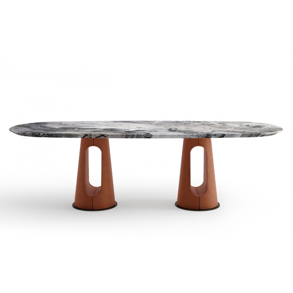 160KD-60070 Стол обеденный, мрамор Venetian Brown, экокожа терракота 220*100*75см
