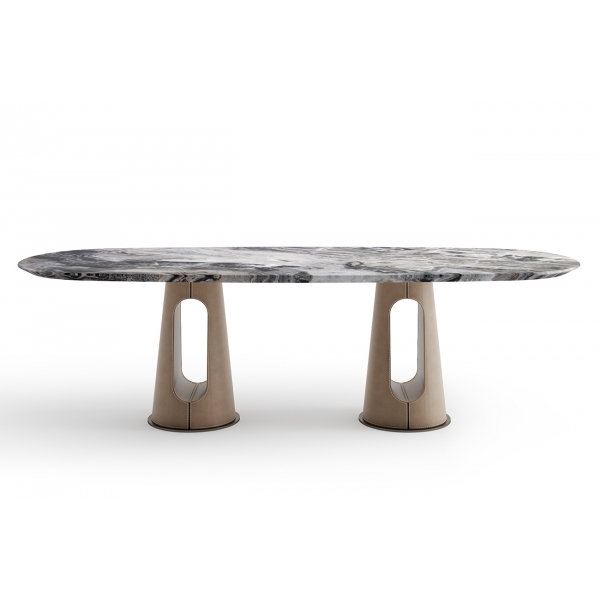 160KD-60072 Стол обеденный, мрамор Venetian Brown, экокожа бежевая 280*120*75см