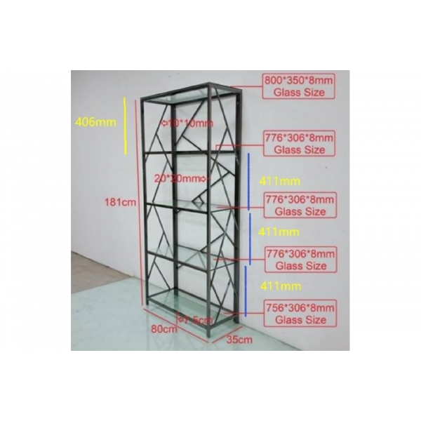 GY-SH8711BL Стеллаж стекло прозр/темн.хром 80*35*180см