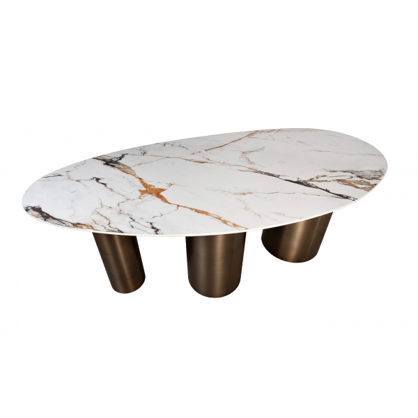 76AR-77200 Стол обеденный овальный керамогранит белый 200*90*75см