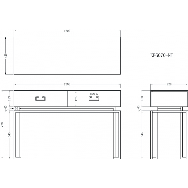 KFG070-NI Консоль 2 ящика белая/хром  120*42*77см