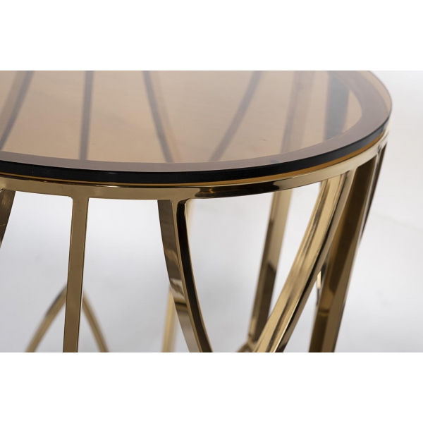 13RXET3103/1-GOLD Стол журнальный стекло коричн./золото d50*55см