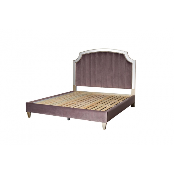 KFE007-69 Кровать с зерк.вставками велюр роз-серый 211*189*158см