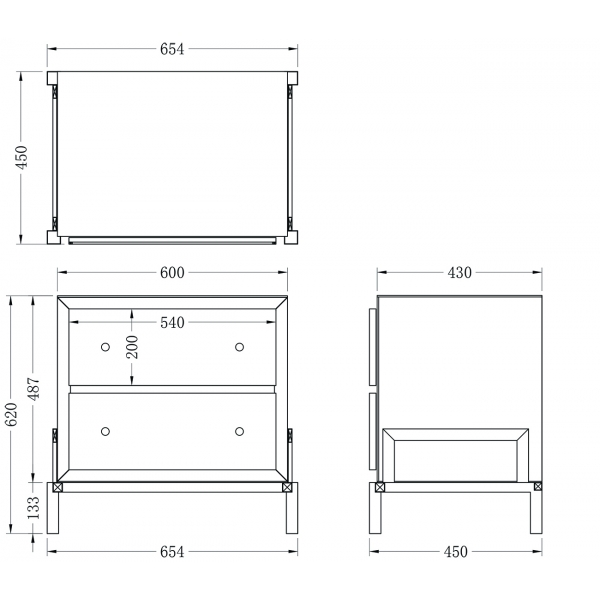 KFG170 Тумба зеркальная 2 ящика 65*45*62см