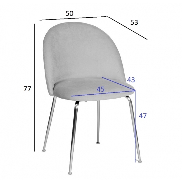 30C-301-1S GRE Стул велюр серый, хром. ножки 50*53*77см