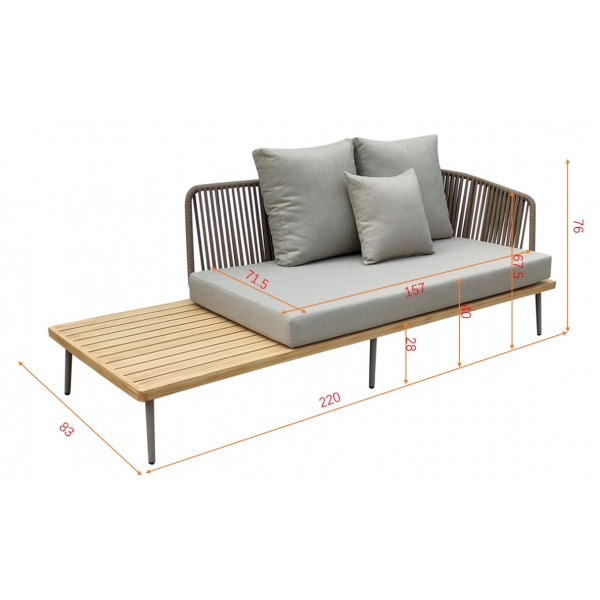 129KN-03046 Диван трехместный правосторонний "BAYLEY" уличный серый  220*84*75см