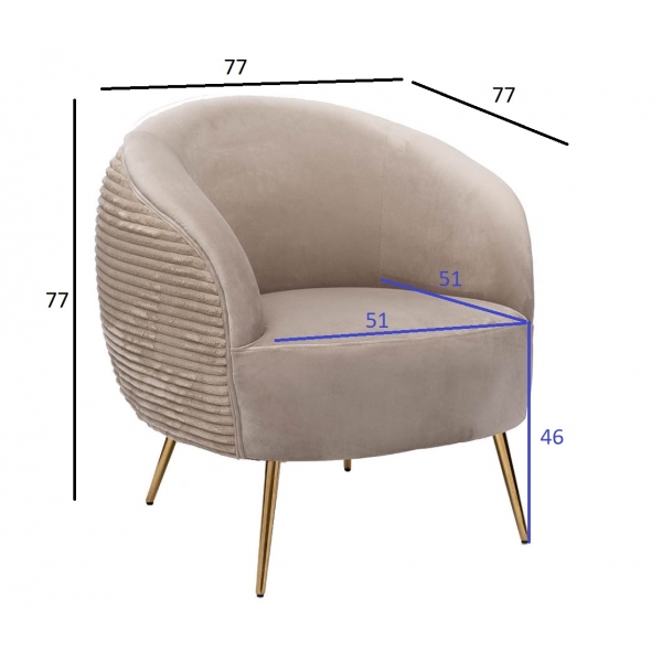 48MY-2582 BEG GO Кресло велюр бежевый 77*77*77см мет.ножки