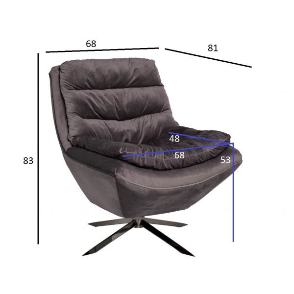 48MY-KRES-2729 SER Кресло вращающееся, велюр серый 68*81*83см