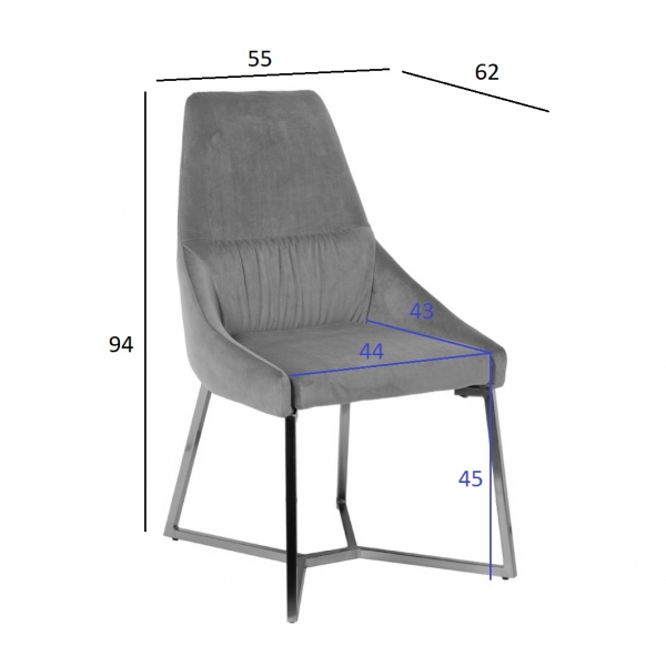 30C-1185 SER Стул велюр светло-серый 55*62*94см, ножки хром