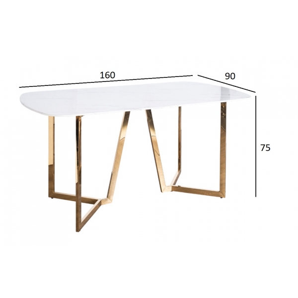 47ED-20501 Стол обеденный белый/золото 160*90*75см
