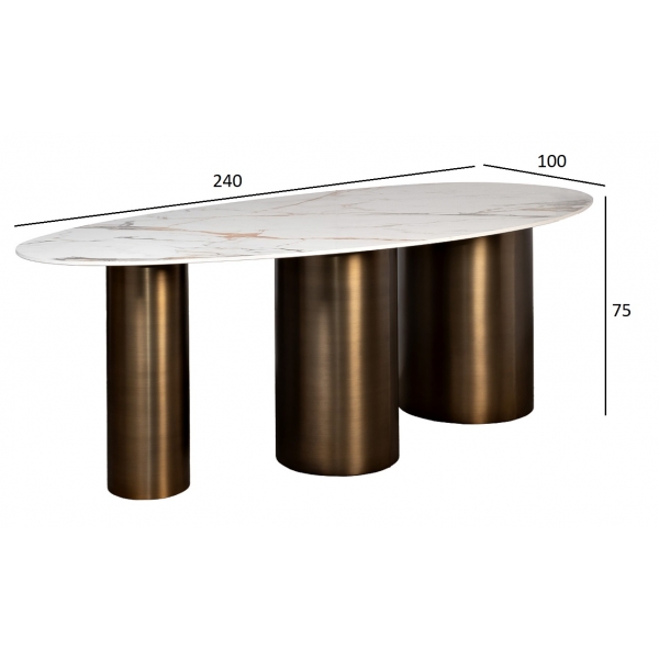 76AR-77240 Стол обеденный овальный керамогранит белый 240*100*75см