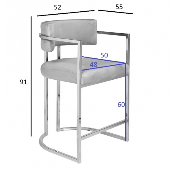 76AR-60337 Стул полубарный велюр серый/хром 52*55*91см