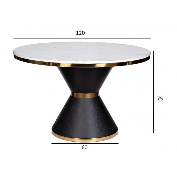 76AR-DT813 Стол обеденный иск.мрам Bianca Luna/черн.мет d120*75