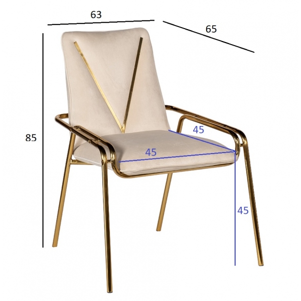 30C-DR-20013C CR Стул велюр кремовый 63*65*85см с V-декором
