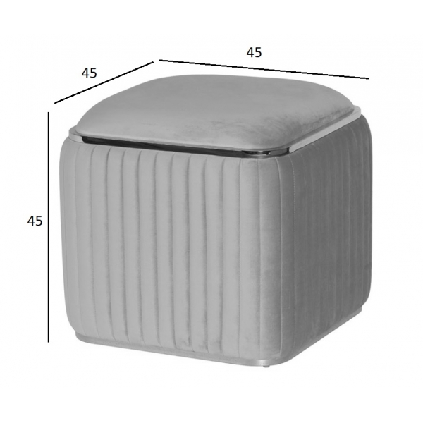 102AN-PUF-1300-SER Пуф Glarus, велюр серый 45*45*45 см