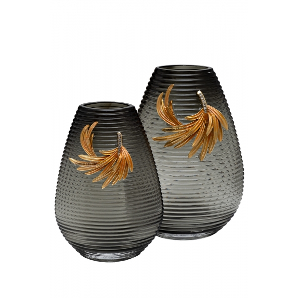 55RV6590L Ваза стеклянная серая с золотой веточкой 21*12*31см