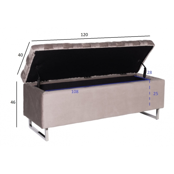 N-BANK-195-S BEG Банкетка велюр серо-беж. 120*40*46см для хранения