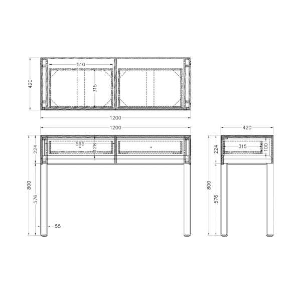 KFG038 Консоль зеркальная, 2 ящика  120*42*80см