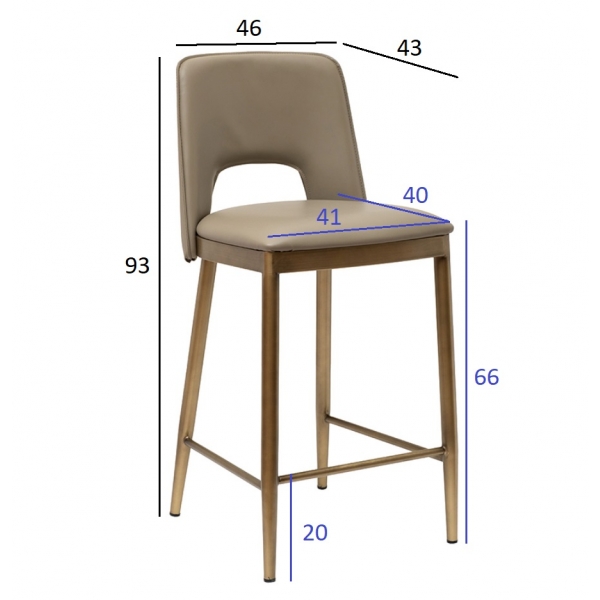 163YH-16574 Стул барный экокожа бежевый+бронза 43*46*93см