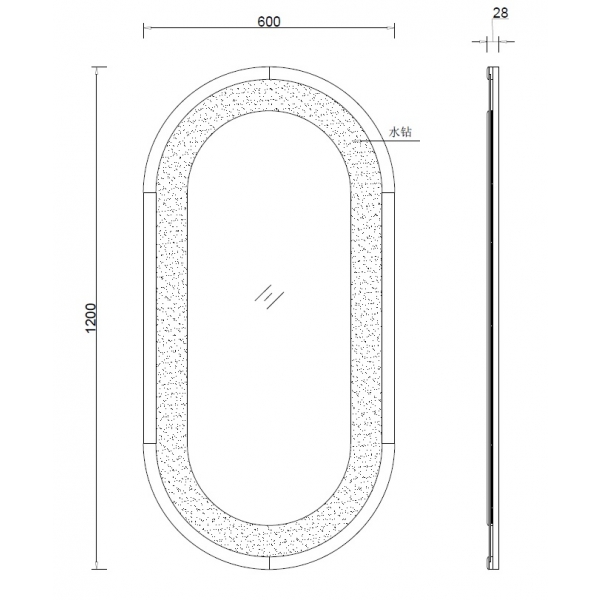 KFG152 Зеркало овальное в раме из кристаллов 60*120см