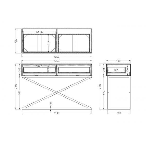 KFG113 Консоль с матовой зерк. отделкой 2 ящика 120*42*78см