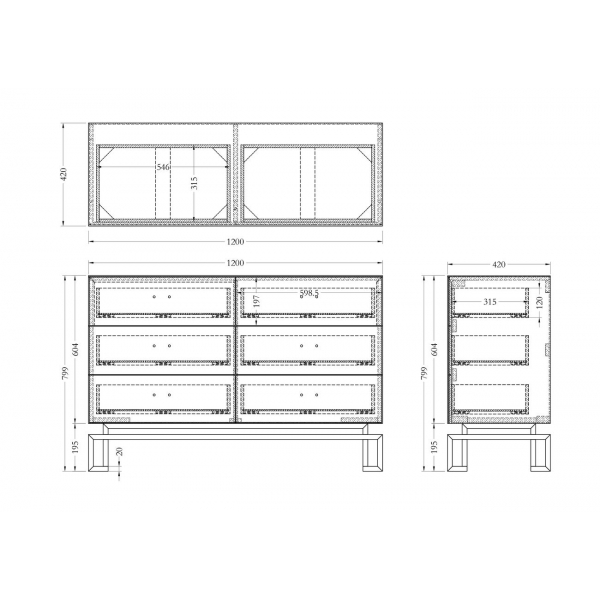 KFG057 Комод черный 6 ящиков 120*42*82см