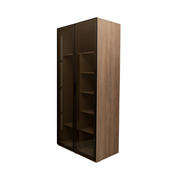 GD-10013/1-3 Шкаф Alto двухд c полками, цвет дуб Урбан Кофейный, дверцы стекло(тонир) 100*57*228.5см