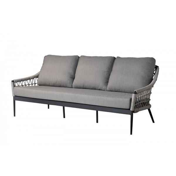39AR-20628 Диван темно-серый трехместный "Марра" 204*81,5*83см, оплетка"сеть"