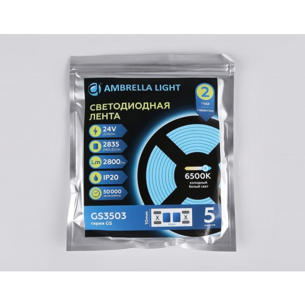 Светодиодная лента Ambrella Light 22W/m 240LED/m 2835SMD холодный белый 5M GS3503