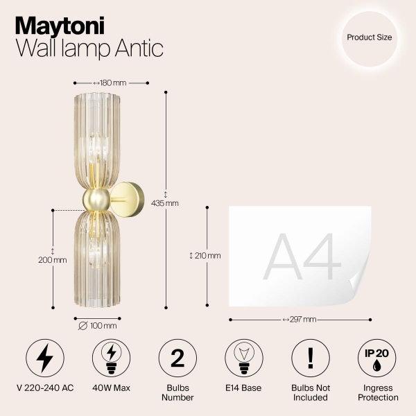 Настенный светильник Maytoni Antic MOD302WL-02CG