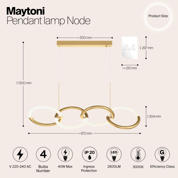 Подвесной светодиодный светильник Maytoni Node MOD165PL-L40G3K