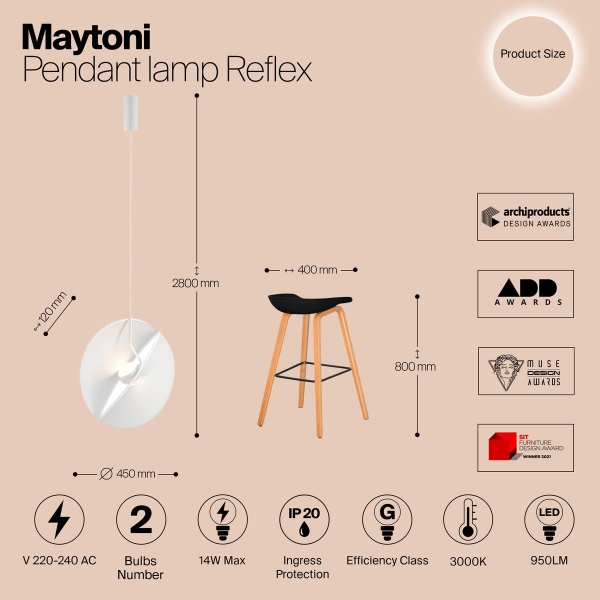 Подвесной светодиодный светильник Maytoni Reflex MOD154PL-L6W3K