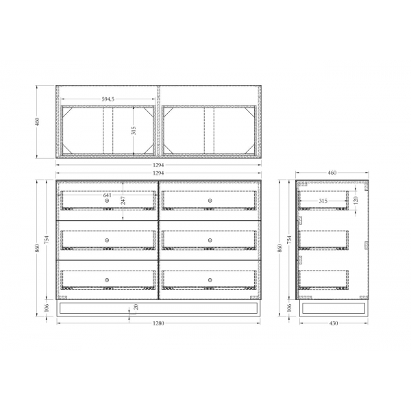 KFG126 Комод с матовой зерк. отделкой 6 ящиков 129*46*86см