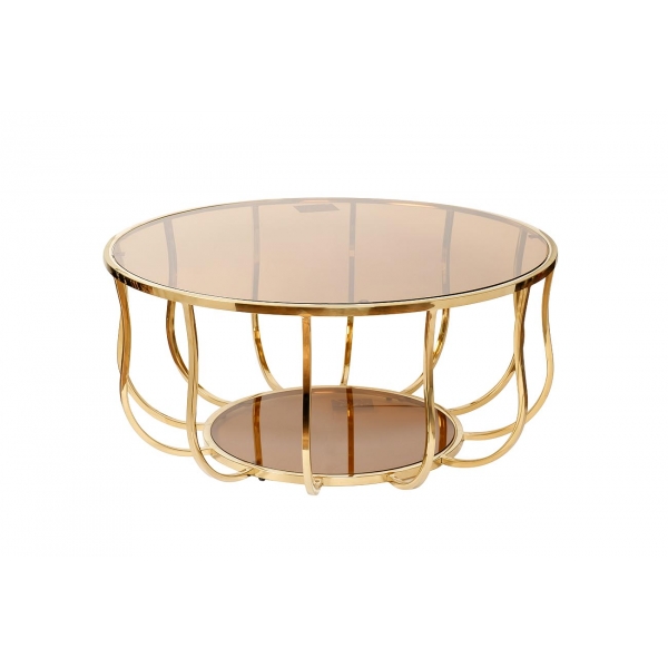 13RXCT4032-GOLD Стол журнальный стекло коричн./золото d100*45см