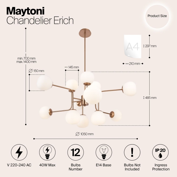 Подвесная люстра Maytoni Erich MOD221-PL-12-G