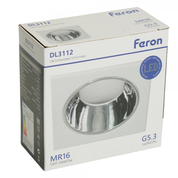 Светильник встраиваемый Feron DL3112 потолочный MR16 G5.3 белый + хром 51406