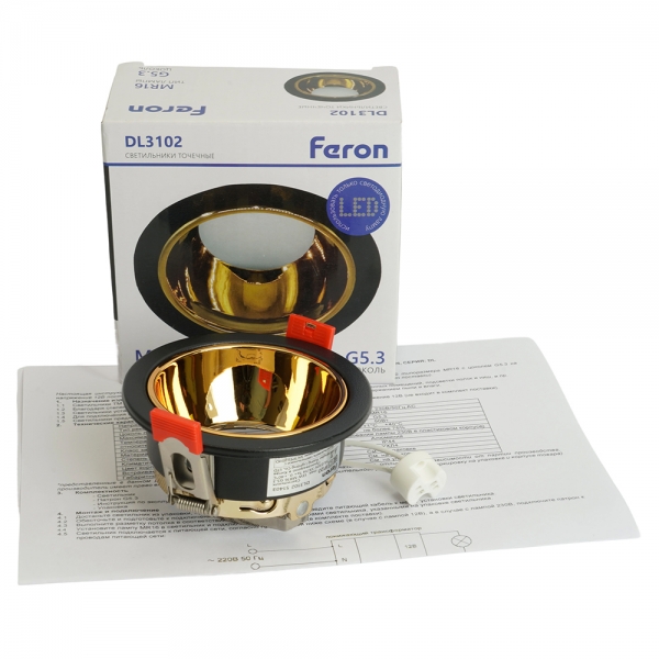 Светильник встраиваемый Feron DL3102 потолочный MR16 G5.3  черный + золото 51403