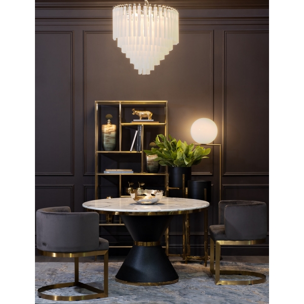 76AR-DT813 Стол обеденный иск.мрам Bianca Luna/черн.мет d120*75