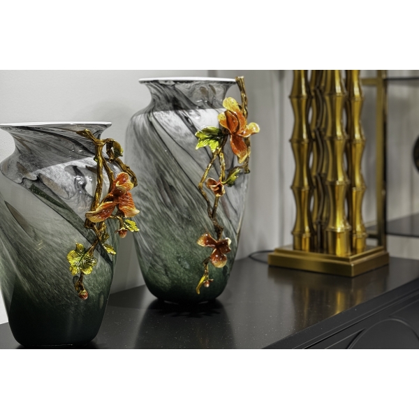 55RV6816L Ваза стеклянная зеленая с цветком 28*22*41см