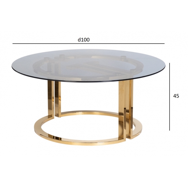 47ED-GDCT002 Стол журнальный GardaDecor темн.стекло/зол d100*45
