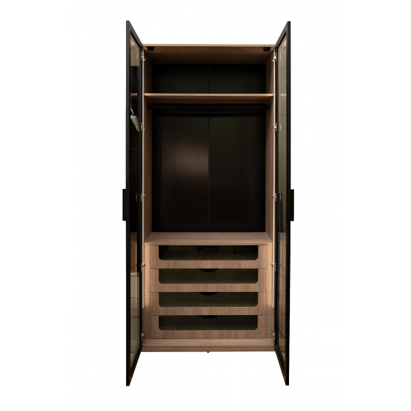 GD-10012/1-3 Шкаф Alto двух c выдв ящик,цвет дуб Урбан Кофейный,дверцы стекло(тонир) 100*57*228.5см