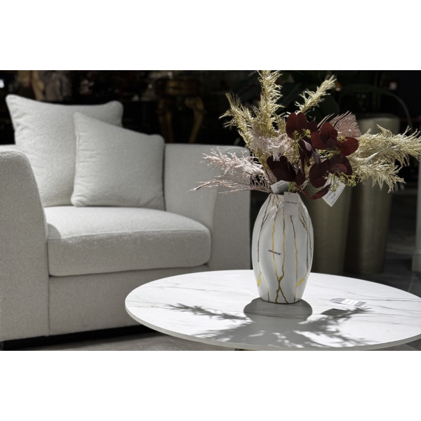 18H3410 Ваза керамическая белая с золотым декором d15*28см