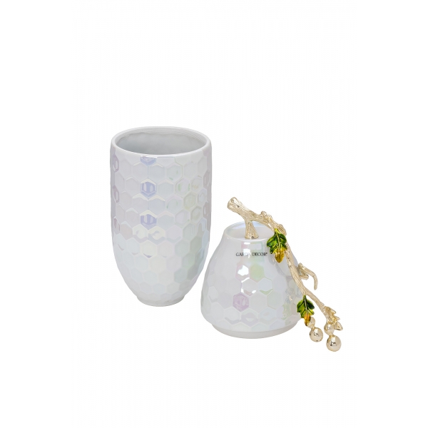 55RD6396S Ваза керамич. с крышкой перламутровая 16*12*30см