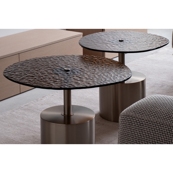 57EL-10853 Стол журнальный, стекло рельефное тонированное d 52*50*45см