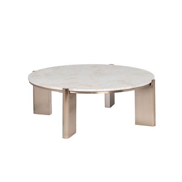57EL-10082 Стол журнальный натур.белый мрамор Cass White d 105*37см