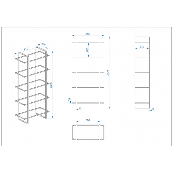 47ED-00400 Стеллаж прозр.стекло/хром 81*40*200см