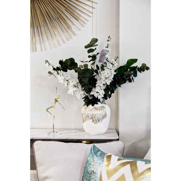 55RD4232S Ваза керамич. белая декор "Золотая стрекоза" d19*30см